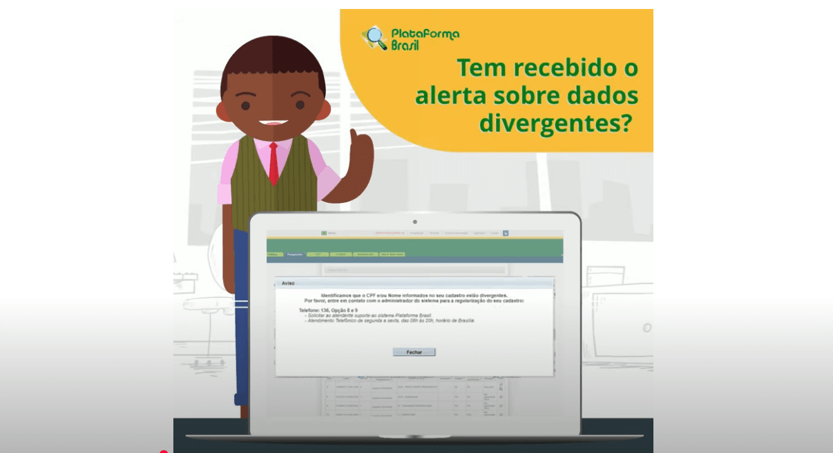 Alerta Plataforma Brasil sobre dados divergentes